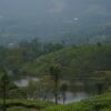 Explore the serene landscape of Munnar's tea plantations with lush greenery and tranquil water.